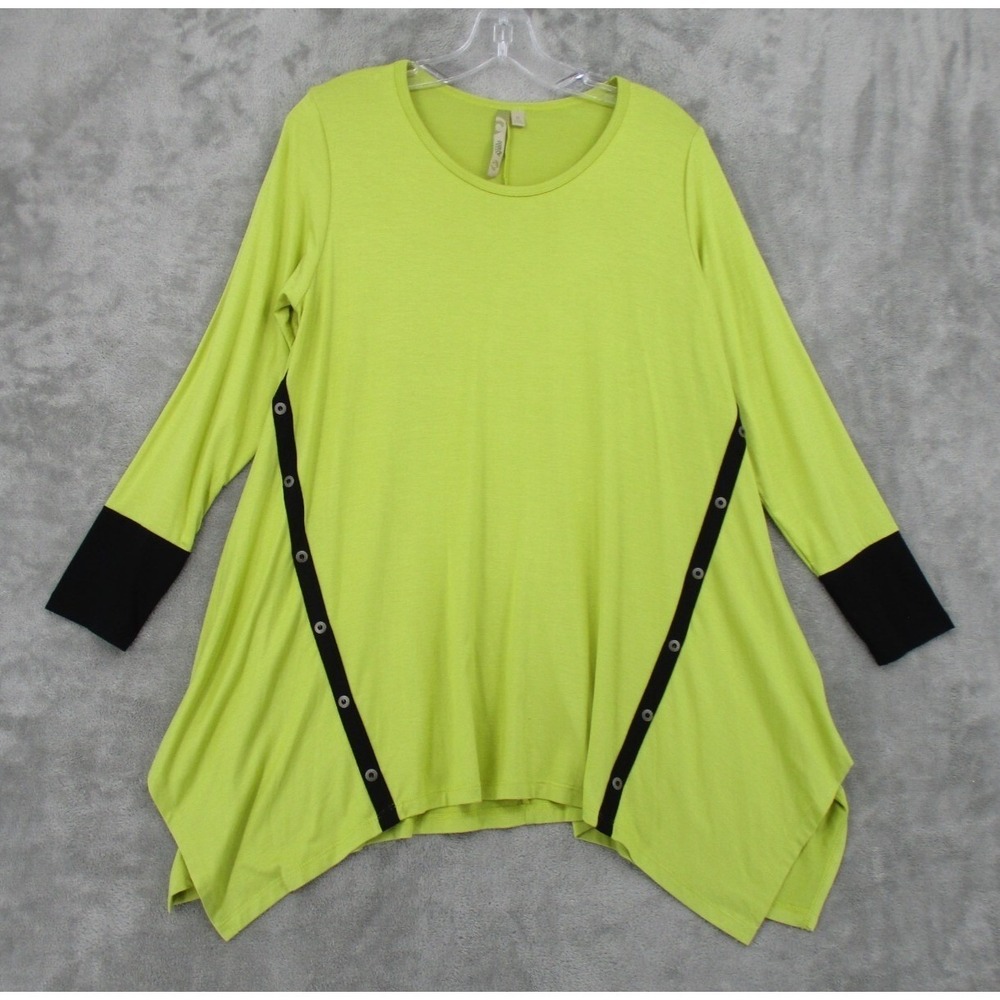 Comfy USA Top Womens Size S Asymmetric Lagenlook Artsy Stretch Relaxed Green